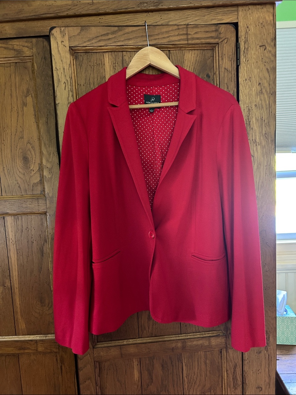 Adrianna Papell Bright Red Polka-Lined One-Button Blazer